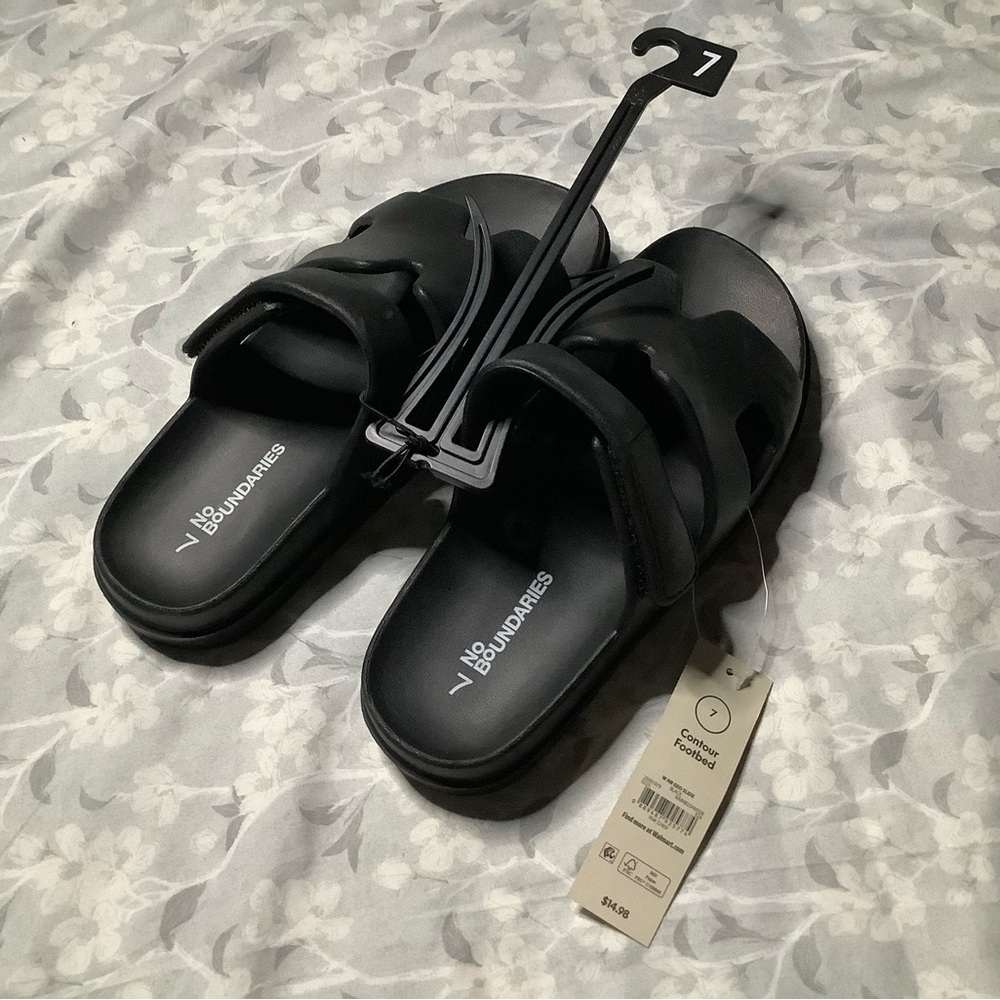 No Boundaries Black Double-Strap Slide Sandals - Picture 2 of 5